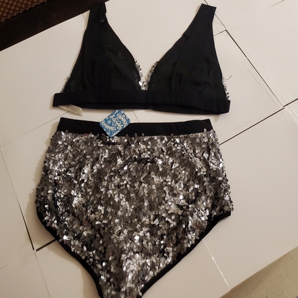 NWT Free People let it shine Bralette size L & panty pewter combo size M "set" - Picture 11 of 16